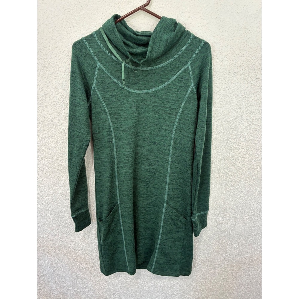 Kuhl Lea Dress Womens Small Green Heathered Cowl Neck Long Sleeve Pockets 4209
